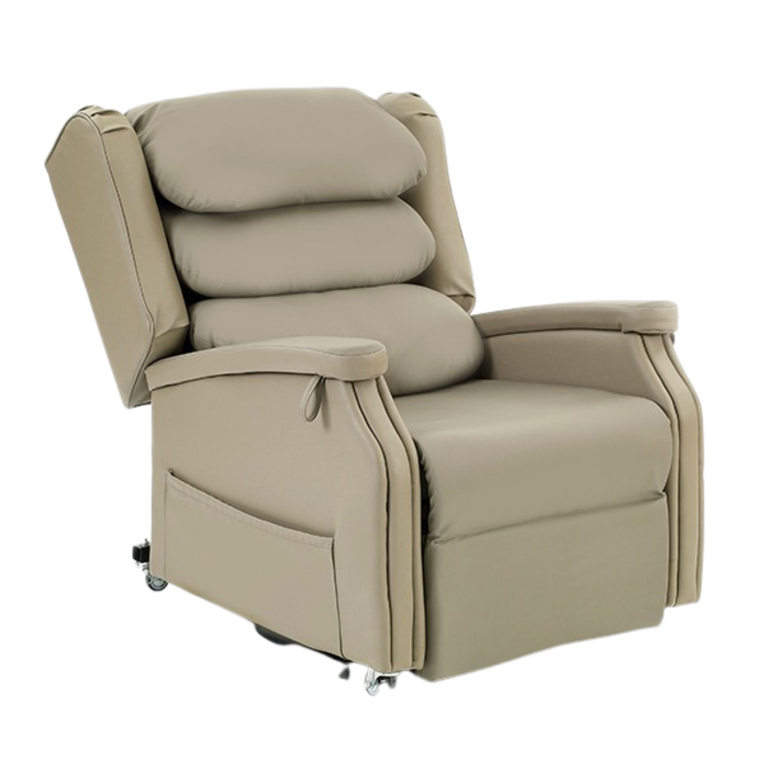 Accora Configura Comfort Lift Chair with lift and recline functions, available in Duratek fabric or vinyl finishes, in small, medium, and large sizes.