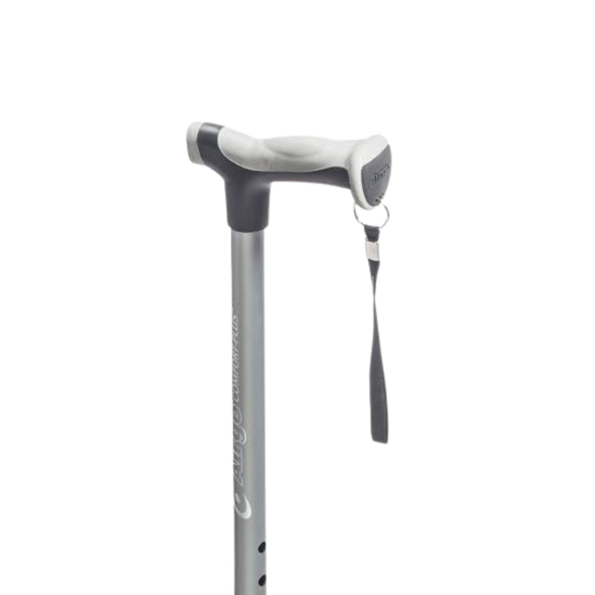 Airgo Comfort-Plus Aluminum Cane with Derby Handle in Charcoal on a transparent background.