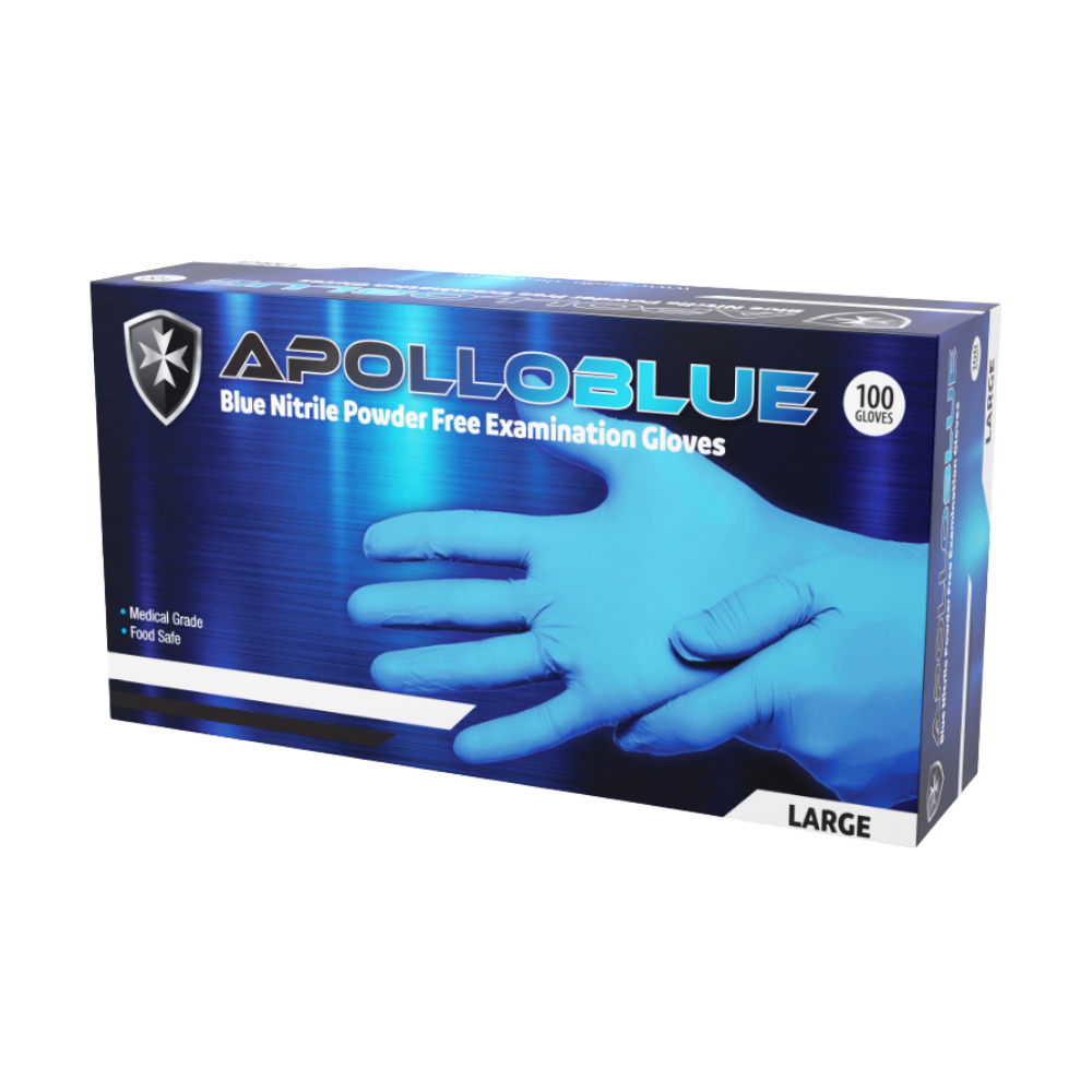 Apollo 4.5g Blue Nitrile Examination Powder Free Disposable Glove