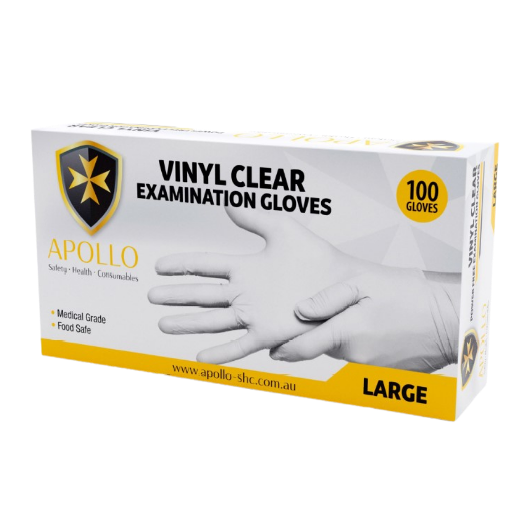 Apollo Clear Vinyl PF Examination Gloves Box