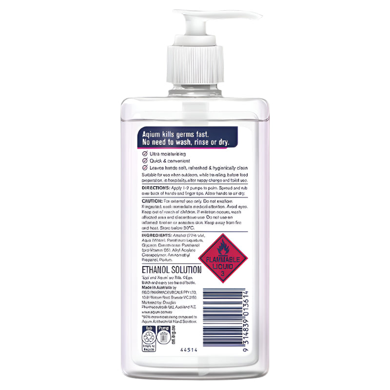 AQIUM Ultra Antibacterial Hand Sanitiser - 375ml Hospital Strength Formula, Kills 99.99% of Germs Fast, Ultra Hydrating, No Rinse, No Fuss, Made in Australia