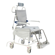 Aquatec Ocean Dual VIP Ergo Transit shower commode chair, tilt‑in‑space design, ergonomic comfort, stable rust‑free frame, supports safe assisted hygiene care.