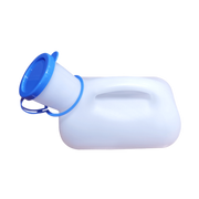 Aspire Male Urinal with secure lid and ergonomic design, featuring measurement markings for easy monitoring in home, hospital, or aged care settings.