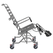 Aspire Tilt & Recline Shower Commode with adjustable armrests, padded seat, and stainless steel frame for accessible hygiene care.