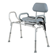 Aspire Transfer Bench with padded rotating seat and backrest, ideal for safe shower transfers and bathroom mobility support.