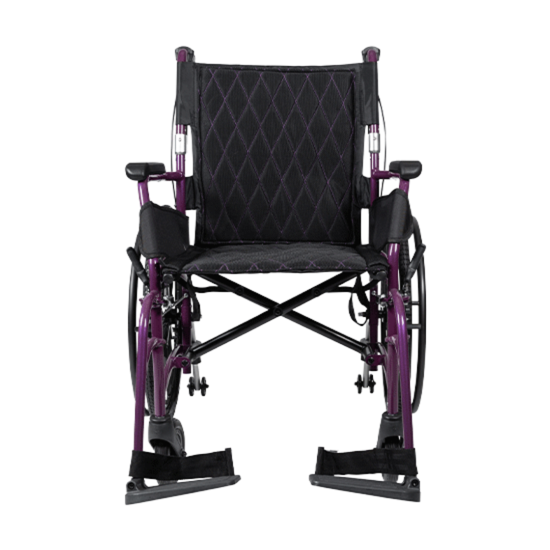 Aspire VIDA X Folding Wheelchair with adjustable armrests, swing-away leg rests, and large self-propelling rear wheels in a charcoal aluminium frame.