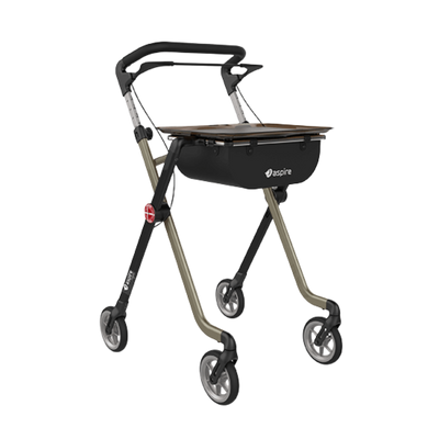 Aspire Vogue Indoor Walker with tray and storage bag – lightweight and stylish rollator for indoor use.