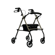 Aspire Flex 6 Adjustable Seat Walker – compact rollator with 6-inch wheels, height-adjustable seat, ergonomic brakes, and under-seat storage.