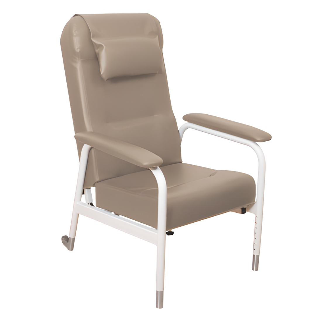 Aspire Adjustable High Back Day Chair in Ink Vinyl and Latte Vinyl, designed for aged care, rehabilitation, and home use with supportive seating comfort.