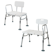 Aspire Bath Transfer Bench with choice of plastic or padded seat, sturdy frame, adjustable height, supports safe transfers and bathing independence.