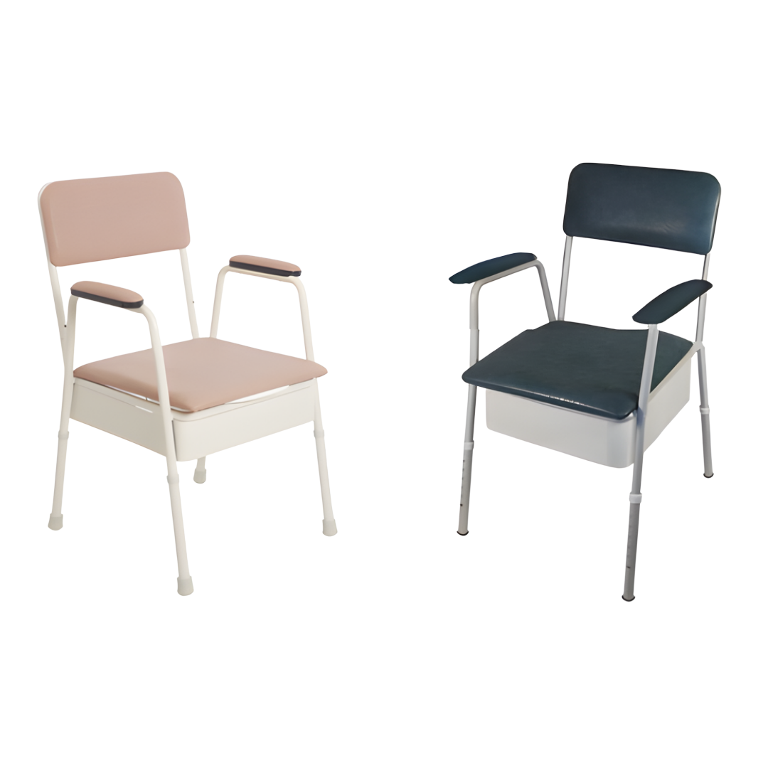 Aspire Classic Bedside Commode available in Slade and Champagne finishes. Provides comfort, dignity, and convenience.