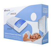 Aspire Comfort Breeze cooling gel memory foam pillow packaging on a white background