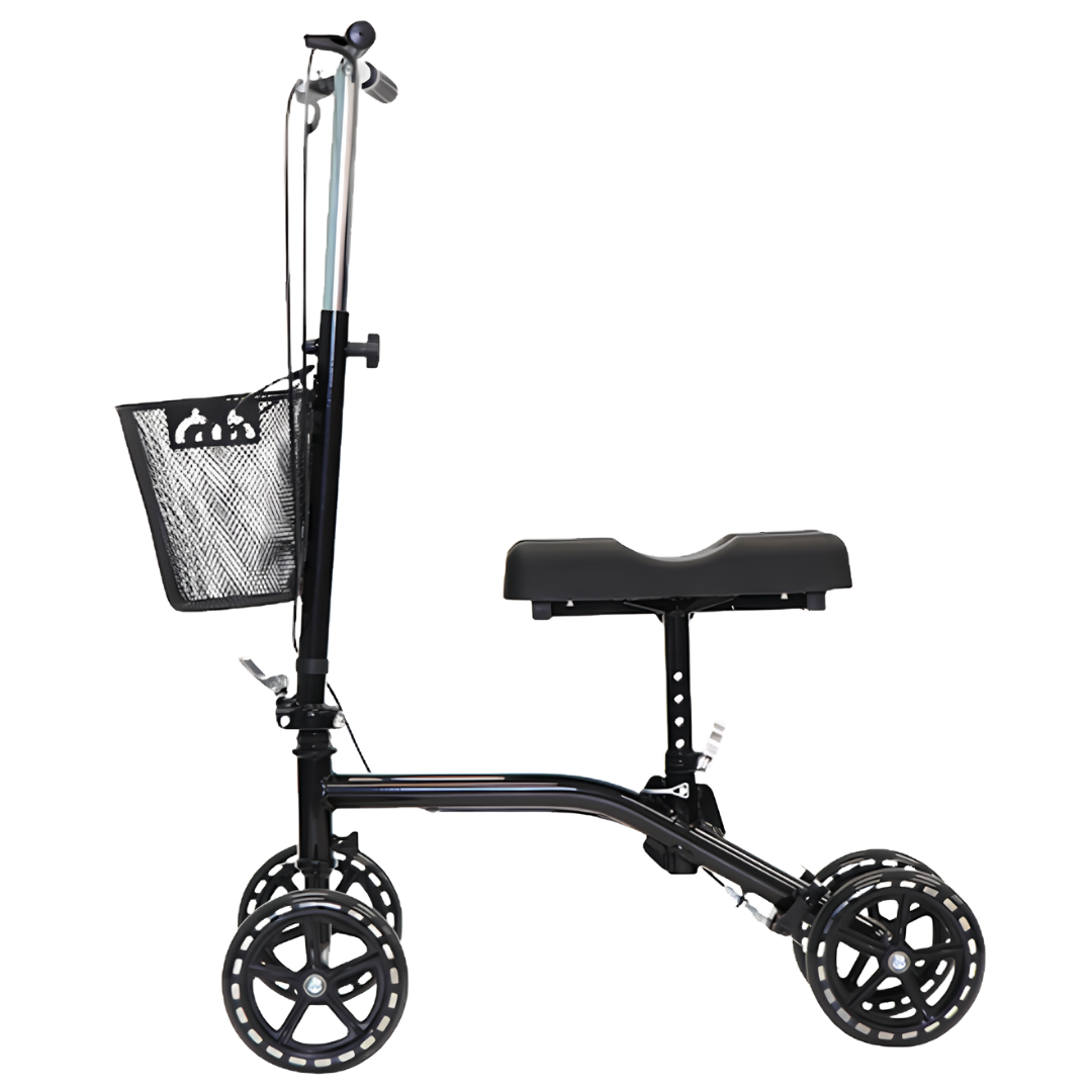 Aspire Knee Walker in sleek black finish, designed for mobility support, offering comfort, stability, and independence during lower leg recovery.