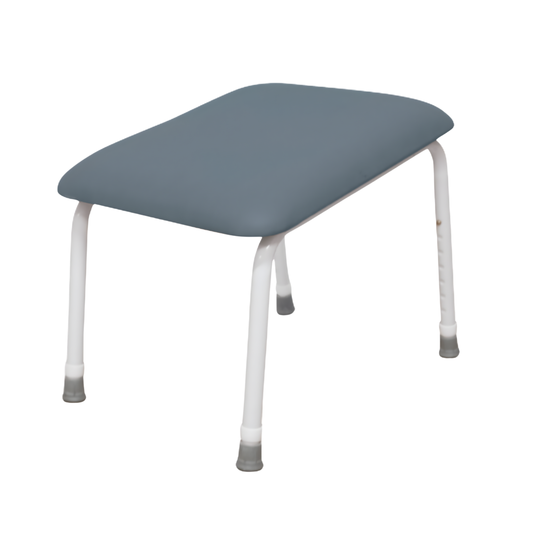 Aspire Padded Footrest in Slate and Champagne, designed for ergonomic leg support and comfort in aged care, rehabilitation, and home environments.