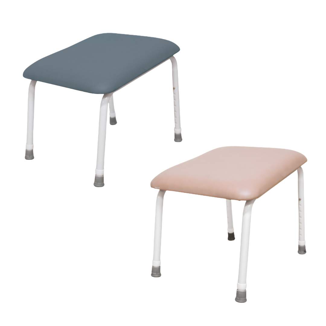 Aspire Padded Footrest in Slate and Champagne, designed for ergonomic leg support and comfort in aged care, rehabilitation, and home environments.