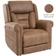Aspire Raphael Quattro Powerlift Recline Chair available in Petite, Small, Medium, Large, and Maxi sizes with Golden Grain, Marina Grey, and Nordic Stone Vinyl finishes.