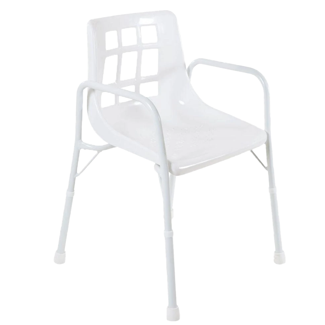 Aspire shower chair available in treated steel and aluminium, sturdy and safe bathroom aid designed for comfortable and supportive showering.