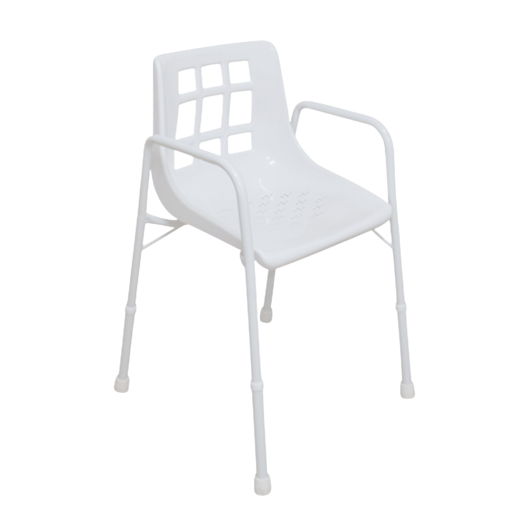 Aspire shower chair available in treated steel and aluminium, sturdy and safe bathroom aid designed for comfortable and supportive showering.