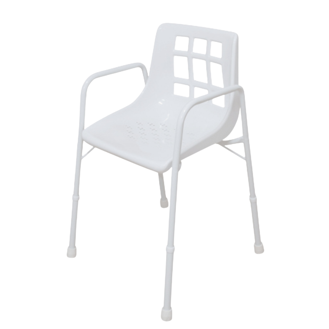 Aspire shower chair available in treated steel and aluminium, sturdy and safe bathroom aid designed for comfortable and supportive showering.