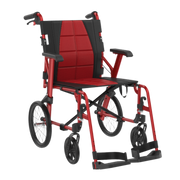 Aspire Socialite Wheelchair Ultra lightweight design with 115kg capacity, available in self-propelled and attendant propelled models in Silver and Red.