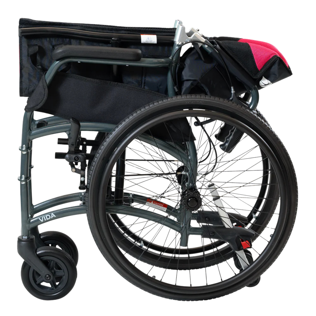 Aspire Vida Self-Propelled Wheelchair Ultra-Lightweight (9.8kg) 135kg Capacity Multiple Colors & Sizes with Quick-Release Wheels folded