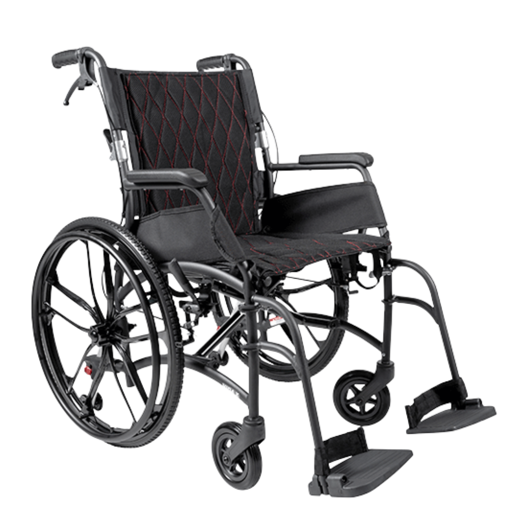 Aspire Vida X Folding Wheelchair Ultra-Lightweight 22" Sports Mag Wheels Matte Black & Purple NDIS Approved 1