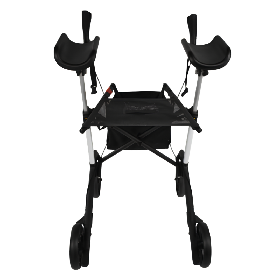 Aspire Vogue Forearm Seat Walker/Rollator, ergonomic forearm supports, lightweight frame, 150kg safe working load, adjustable height for stable mobility.