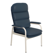 Aspire Waterfall Day Chair available in Ink Vinyl, Mocha Fabric, Oatmeal Fabric, and Latte Vinyl, designed for supportive comfort in aged care and home use.