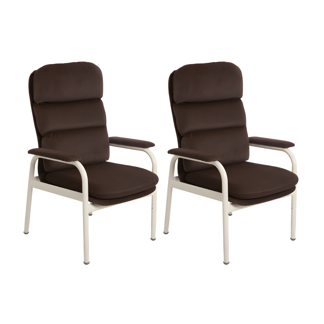 Aspire Waterfall Day Chair in Ink Vinyl, Mocha Fabric, Oatmeal Fabric, and Latte Vinyl, offering supportive seating and comfort for aged care and home use.
