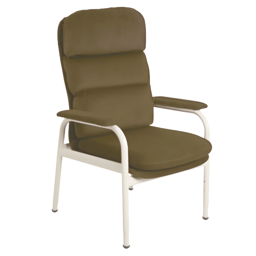 Aspire Waterfall Day Chair in Ink Vinyl, Mocha Fabric, Oatmeal Fabric, and Latte Vinyl, designed for supportive seating and everyday comfort in aged care or home use.