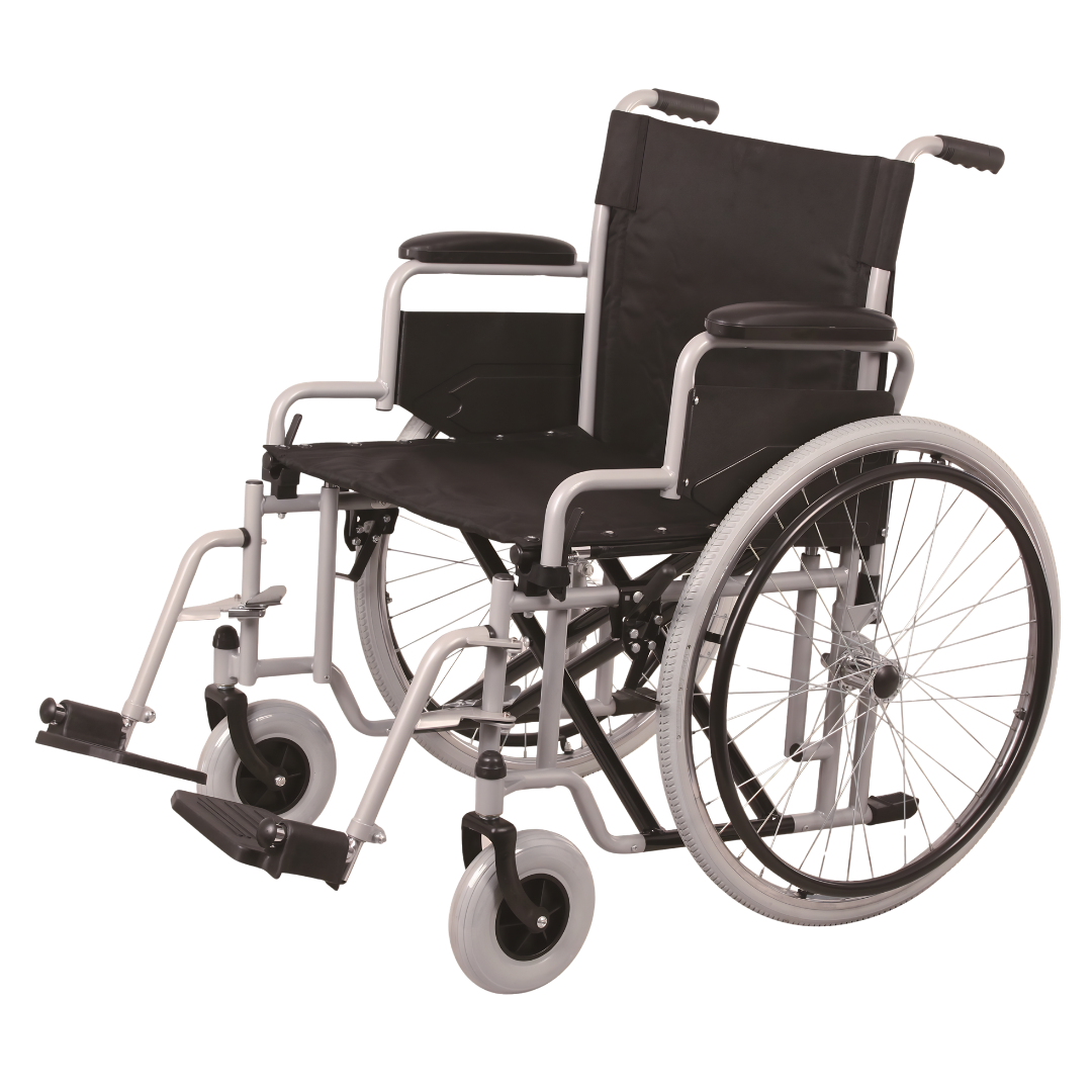 Heavy‑duty Bariatric Wheelchair with 22‑inch seat width, reinforced frame, high weight capacity, designed for comfort, durability, and safe mobility support.