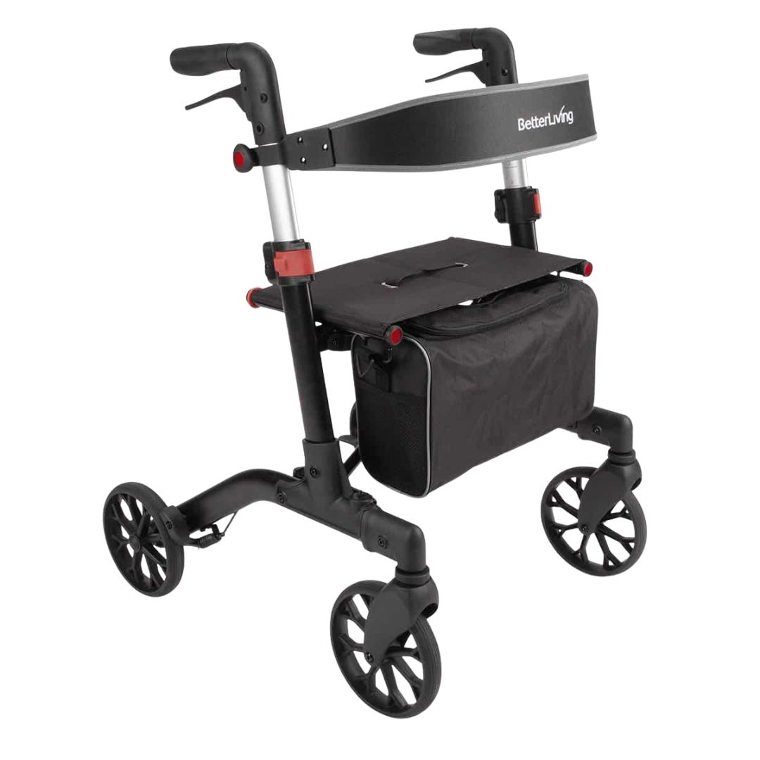 BetterLiving Lightweight Compact Wheeled Walker – Foldable rollator with seat, brakes, and large wheels