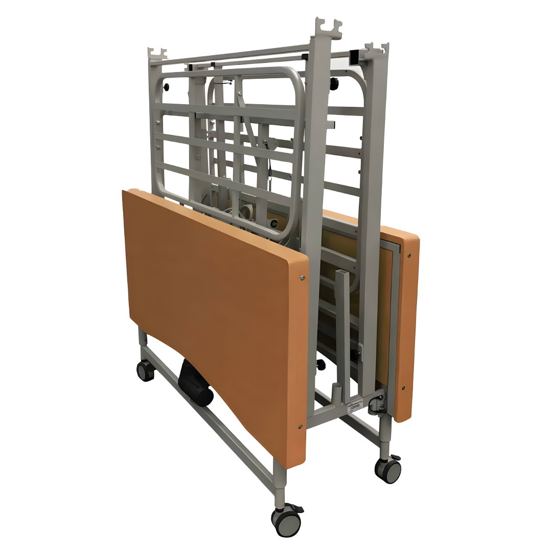 BetterLiving Community Bed with electric height adjustment, timber-look head and footboards, and optional side rails, designed for aged care, disability support, and home healthcare environments.