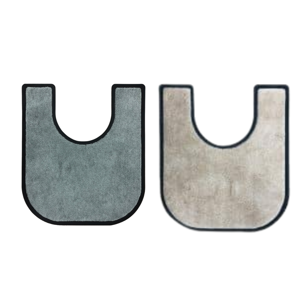 Better Living toilet surround mat in Beige and Dover Grey, absorbent and anti-slip, designed to improve bathroom safety and hygiene.