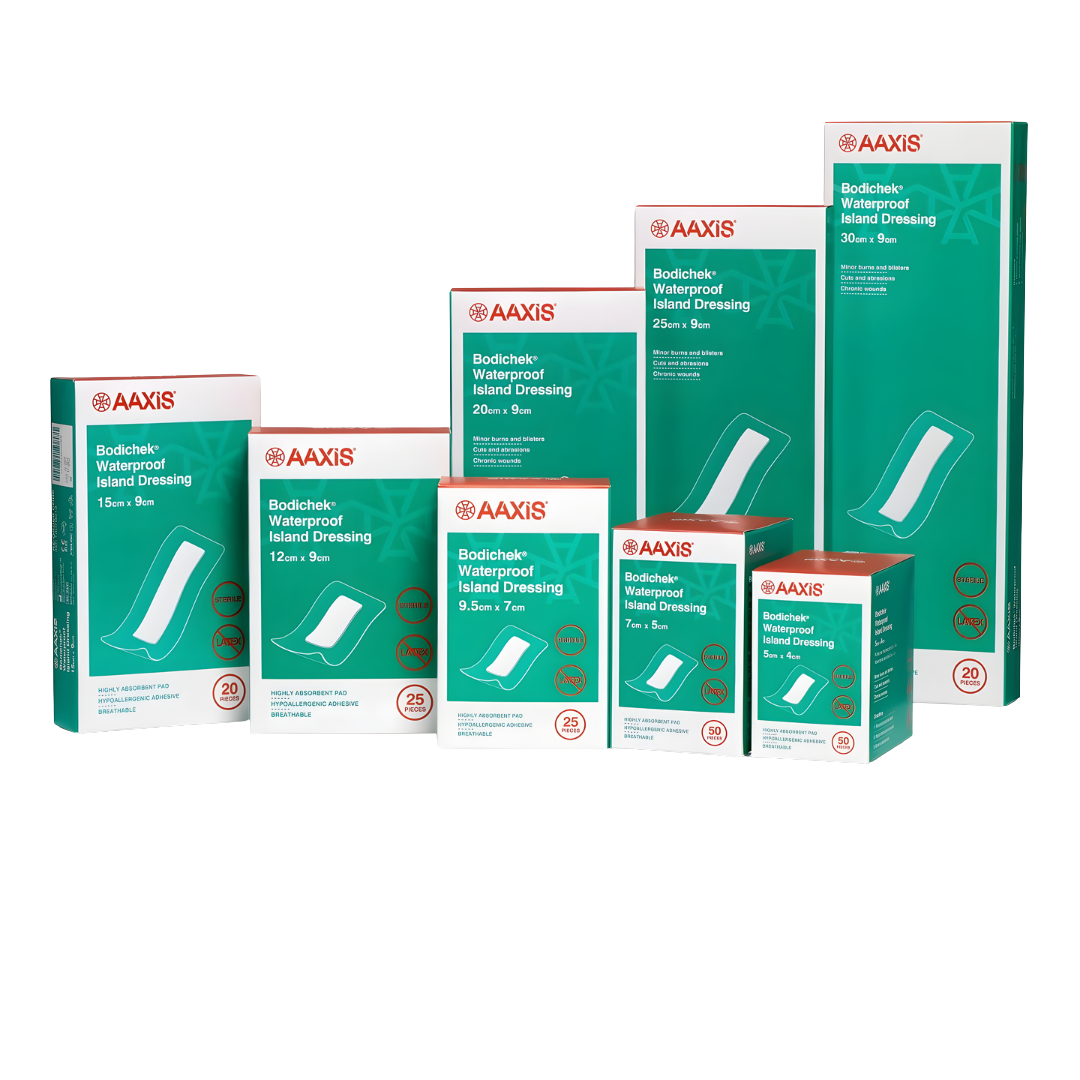 Bodichek Waterproof Film Island Dressing Sterile waterproof wound dressing with absorbent pad.