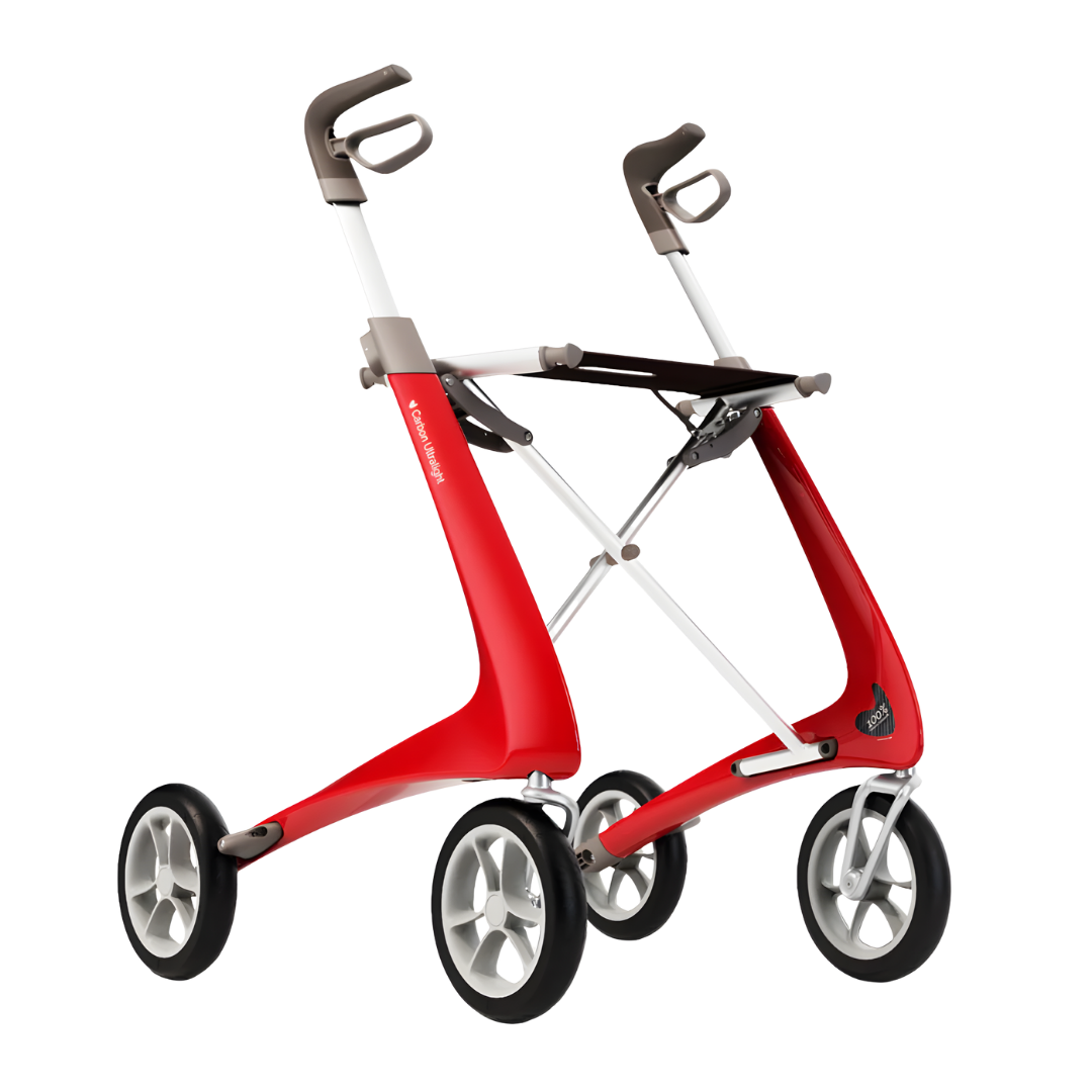 Byacre Carbon Ultralight Walker in multiple sizes and colours, lightweight carbon fibre rollator designed for stable, comfortable daily mobility indoors and outdoors.