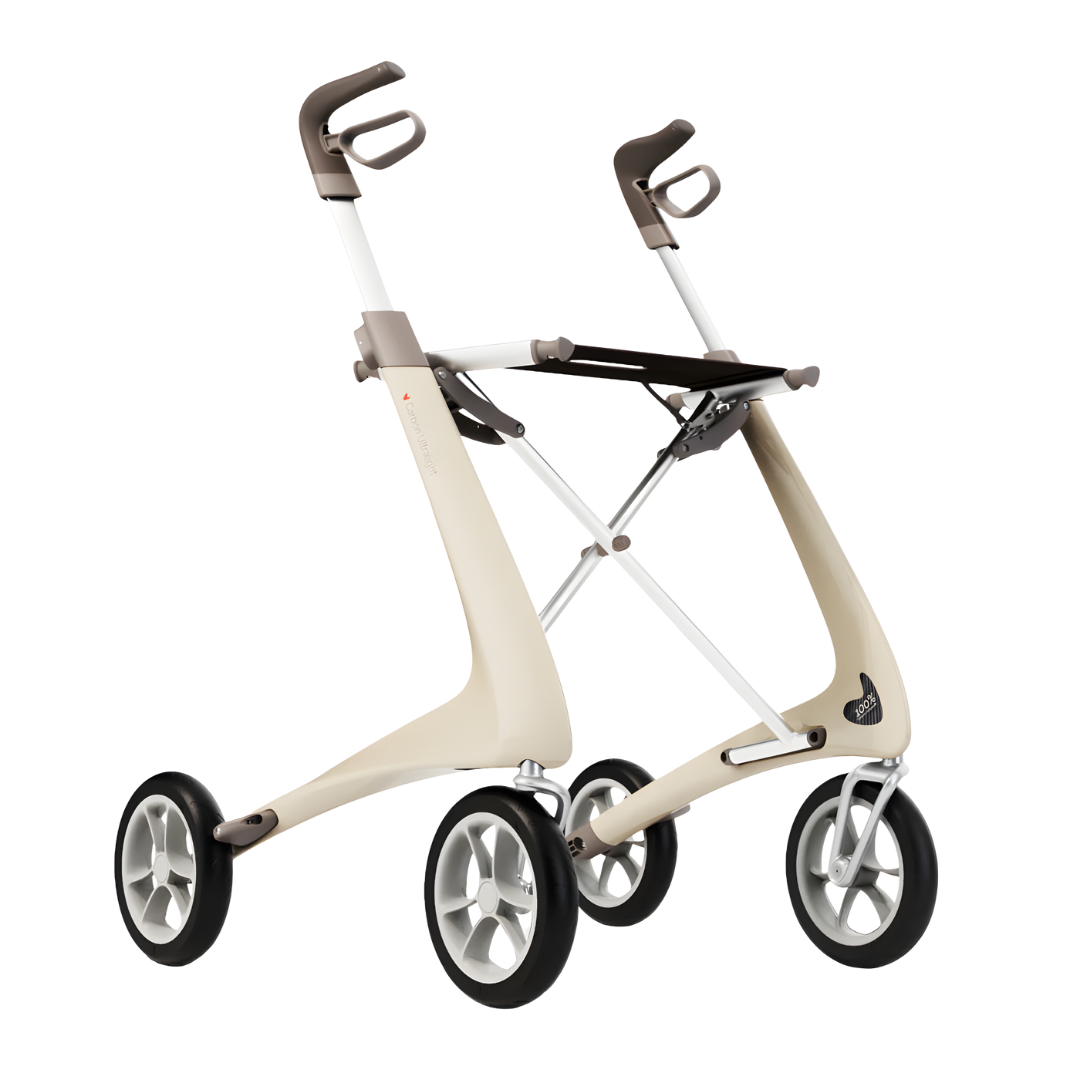 Byacre Carbon Ultralight Walker in multiple sizes and colours, lightweight carbon fibre rollator designed for stable, comfortable daily mobility indoors and outdoors.