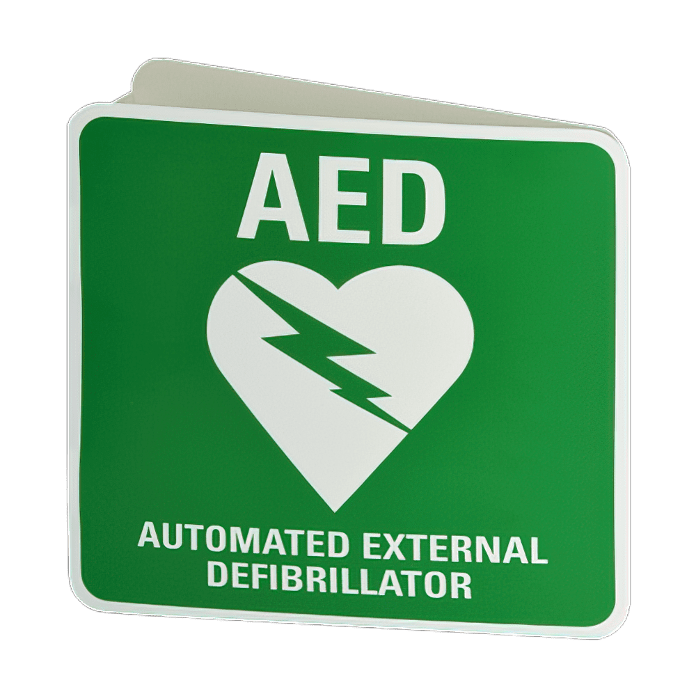 CardiAct Poly AED Angle Bracket Sign, double-sided sign that projects from the wall