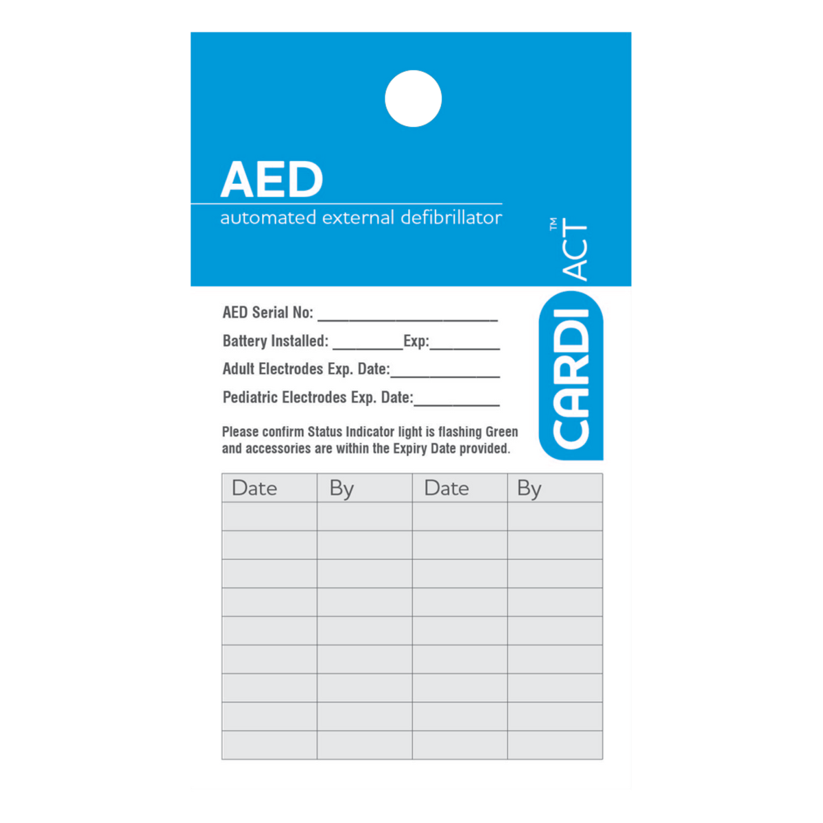 CardiAct AED Test Tag