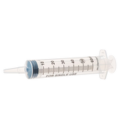 Sterile single-use catheter tip syringe, 60mL capacity, without needle, clear barrel with bold markings for accurate fluid administration and irrigation.