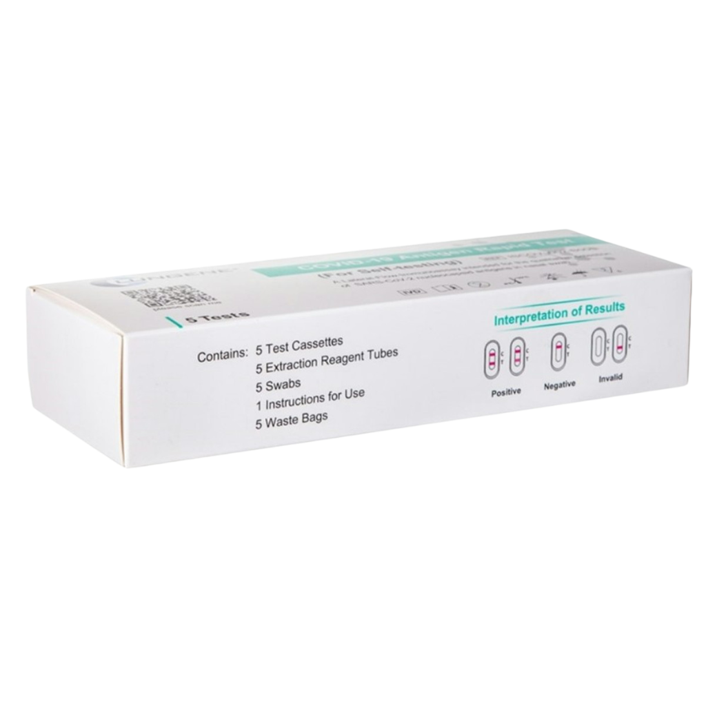Clungene Novel COVID-19 Rapid Antigen Test Kit Self Testing Nasal Swab Kit - 5 Tests Per Box Side