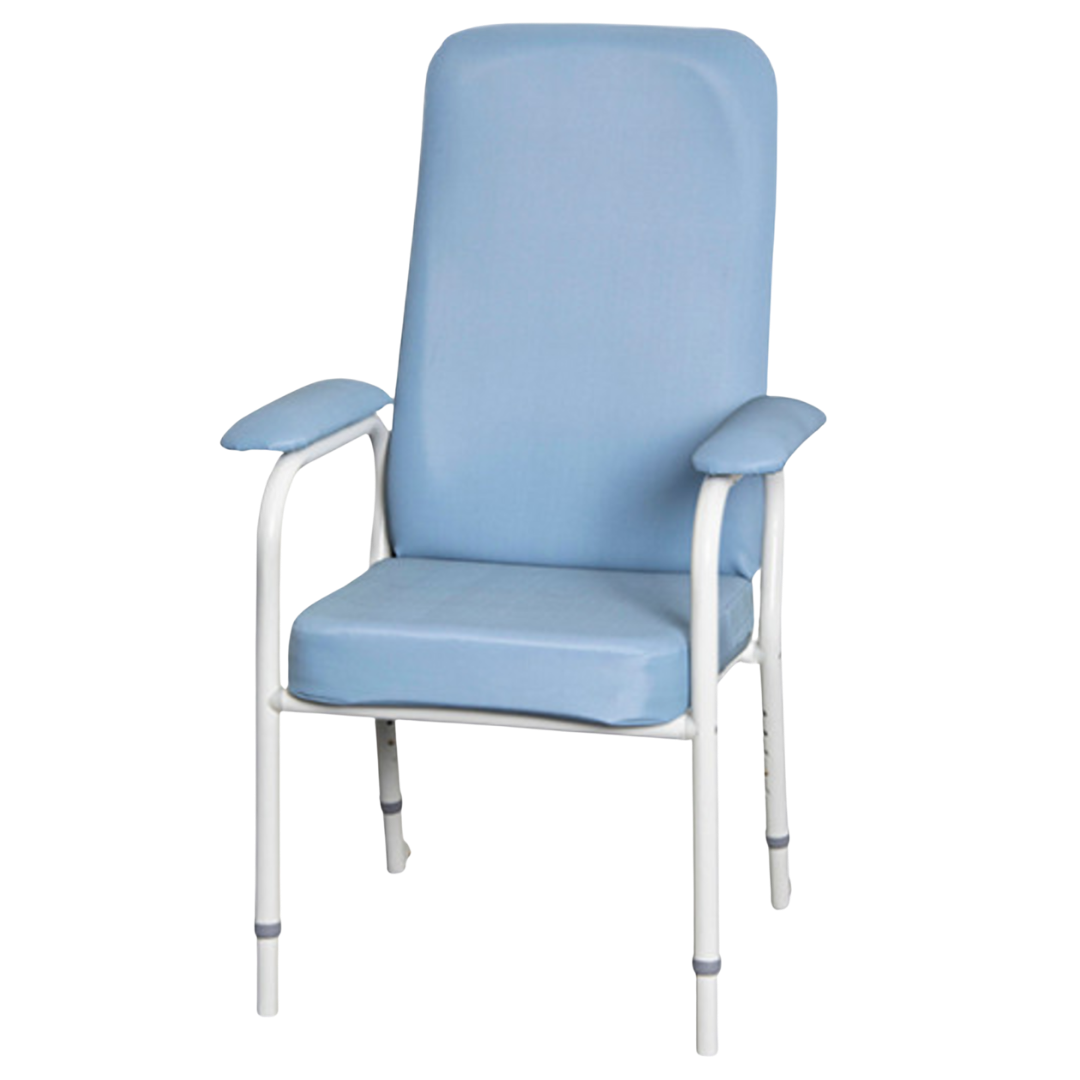 Cobalt Health High Back Day Chair in blue and beige variants providing supportive seating with high back comfort for aged care, rehab, and home use.