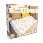 Conni Kids Bed Pad Unicorn & Dinosaur, available in standard and tuck-in variants, reusable waterproof protection for children’s nighttime comfort.
