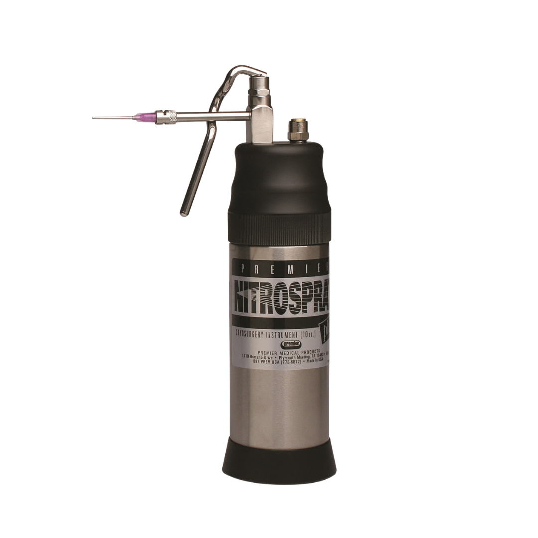 Cryotherapy Package Two with Nitrospray 300 ml, 20 L Dewar, and gloves for safe and effective clinical cryotherapy treatments.