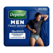 Depend Men Night Defence Underwear pack with overnight absorbency and up to 12 hour leak and odour protection