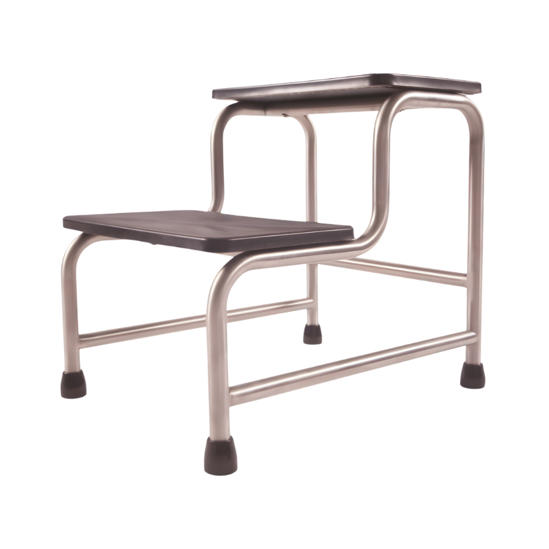 Double Step Stool with rubber non-slip surface, designed for safe and stable access support in aged care, rehabilitation, and home environments.