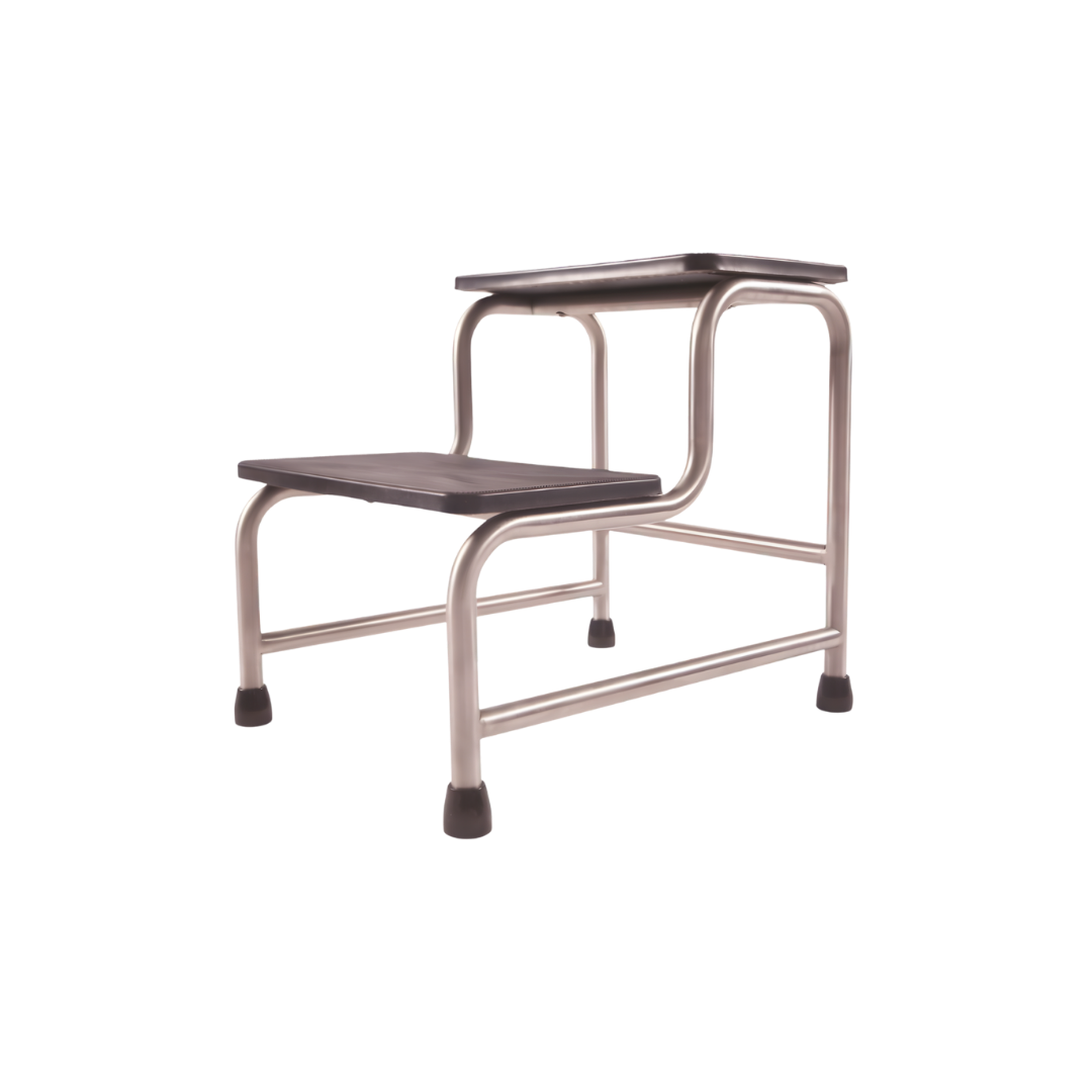 Double Step Stool with rubber non-slip surface, designed for safe and stable access support in aged care, rehabilitation, and home environments.
