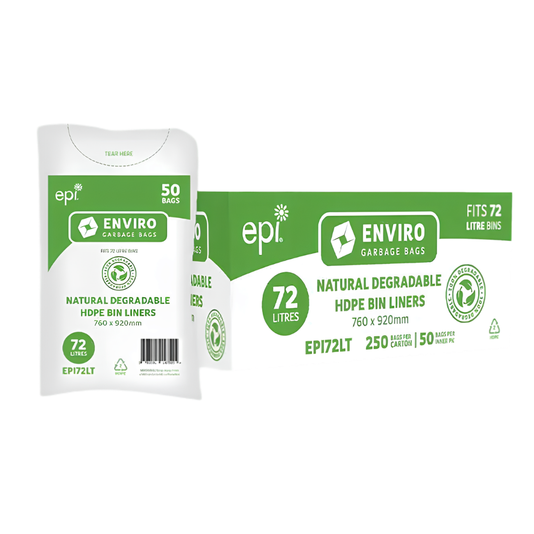 Eco-friendly Enviro Natural Degradable Bin Liner 72L designed for reliable waste disposal in homes, workplaces, aged care, and healthcare settings.