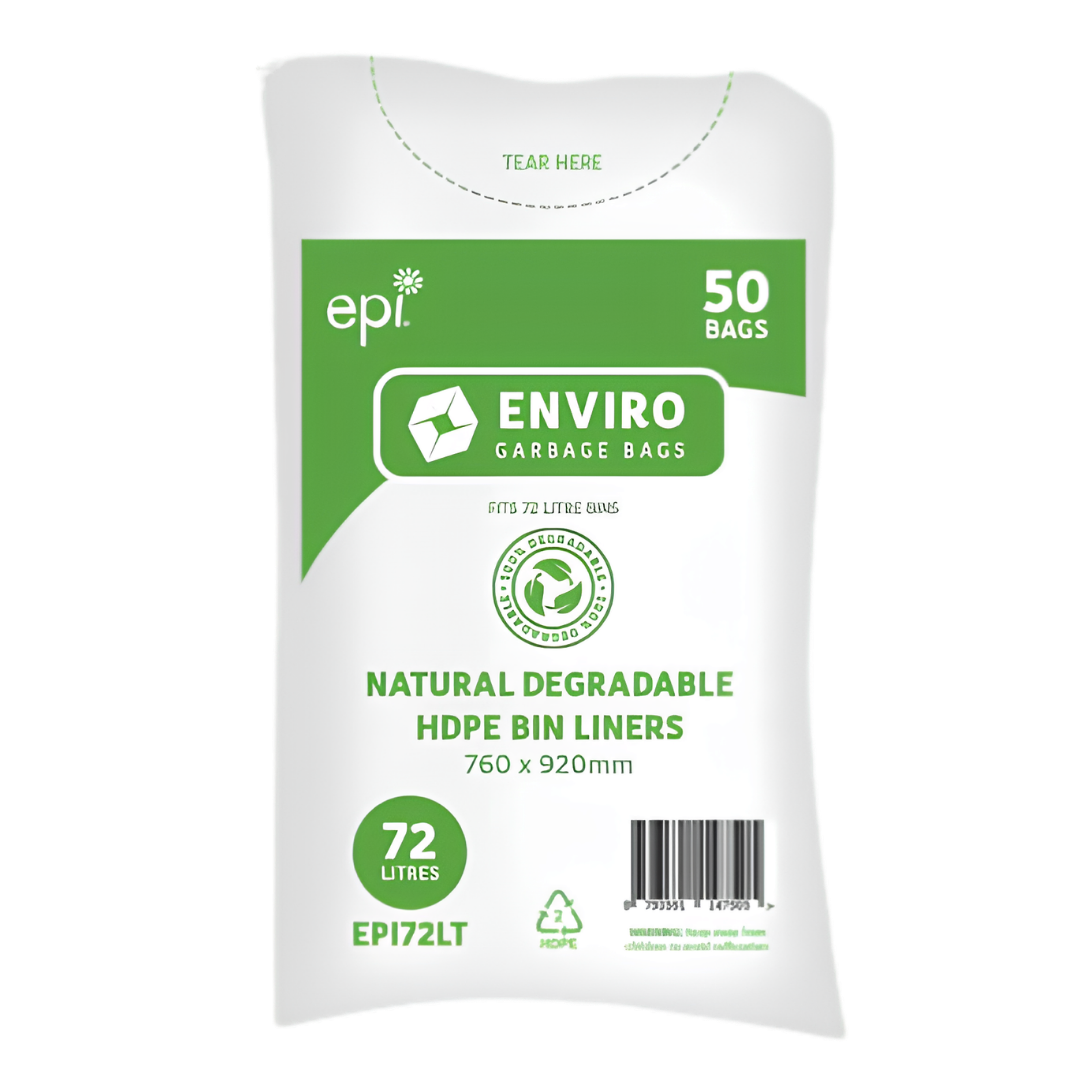 Eco-friendly Enviro Natural Degradable Bin Liner 72L designed for reliable waste disposal in homes, workplaces, aged care, and healthcare settings.