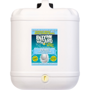 A white plastic container of Enzyme Wizard Urinal Cleaner & Deodoriser with product information and branding on the label.